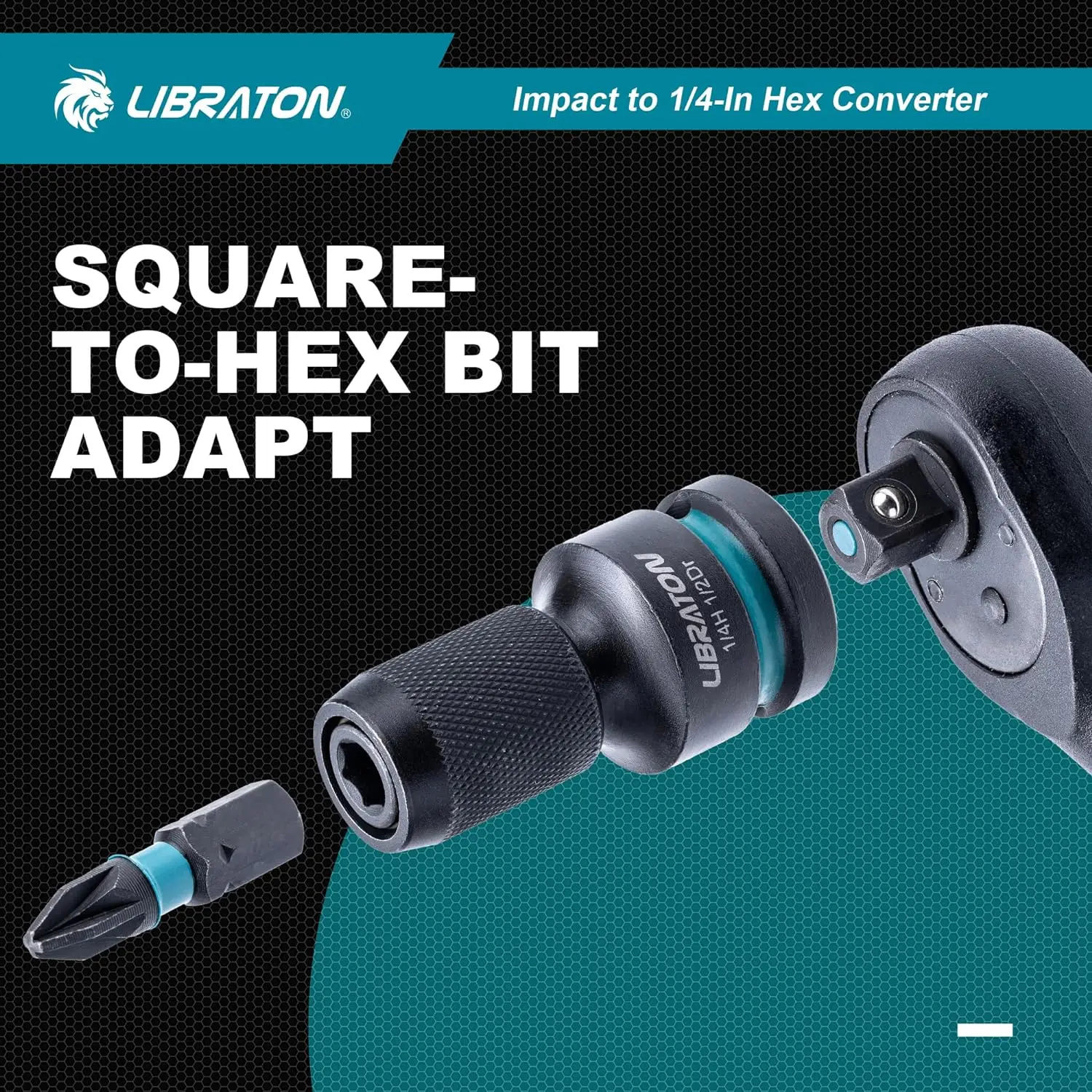 LIBRATON Impact to 1/4 Hex Converter 1/2 3/8 1/4“ Drive Female to 1/4\