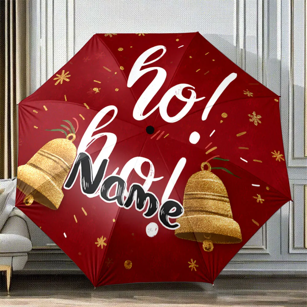 Custom Name Umbrella Christmas Holiday Design Umbrella - Red Bells & Sparkles Portable Folding Umbrella,Christmas Gift