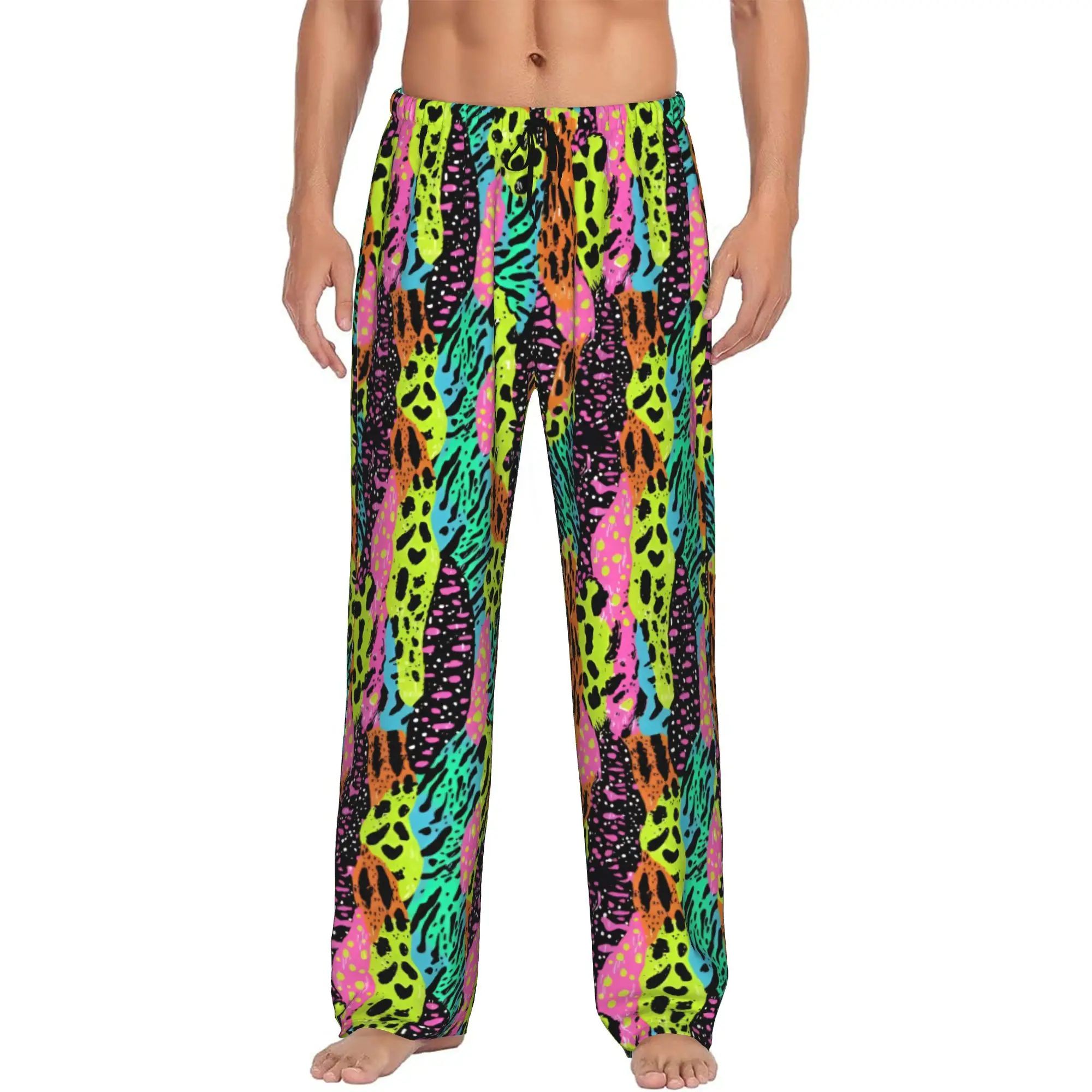 Custom Print Leopard Print Colorful Pajama Pants for Men  Sleep Sleepwear Bottoms with Pockets