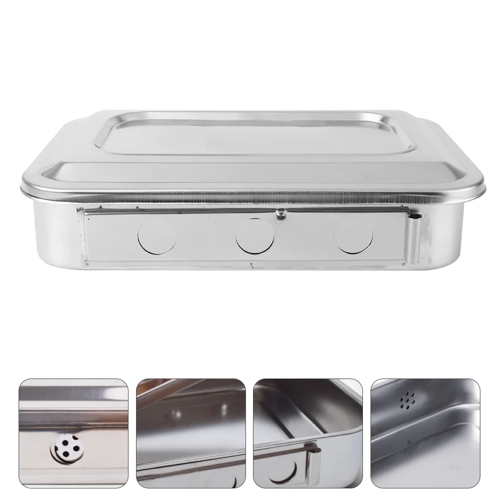 1PC Stainless Steel Tray Box with Lid and Hole(Silver) Sturdy Box Reliable Box Practical Box