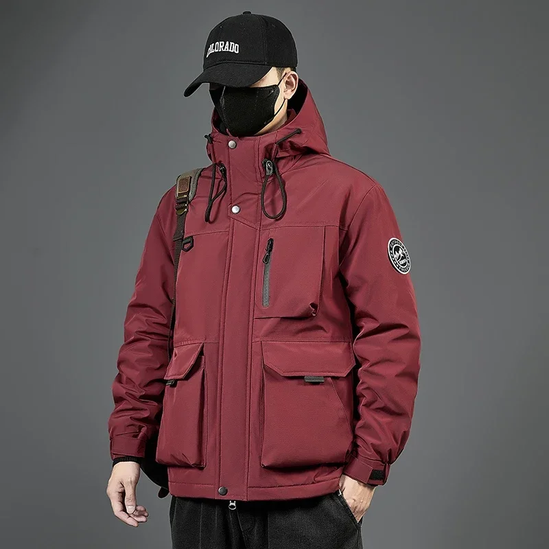 New in Men's Winter Padded Jacket Hooded Zip-up Windbreaker Male Fleece Padding Windproof Warm Waterproof Fishing Wear Outerwear