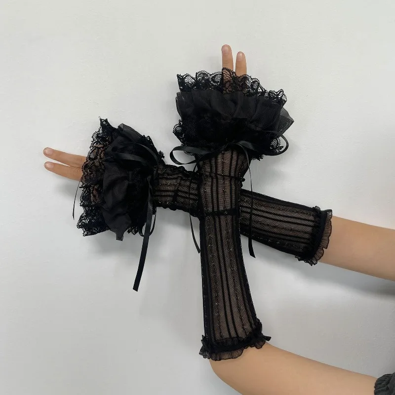 

Lace multi-layered ruffles bow Lolita anime sleeve gloves