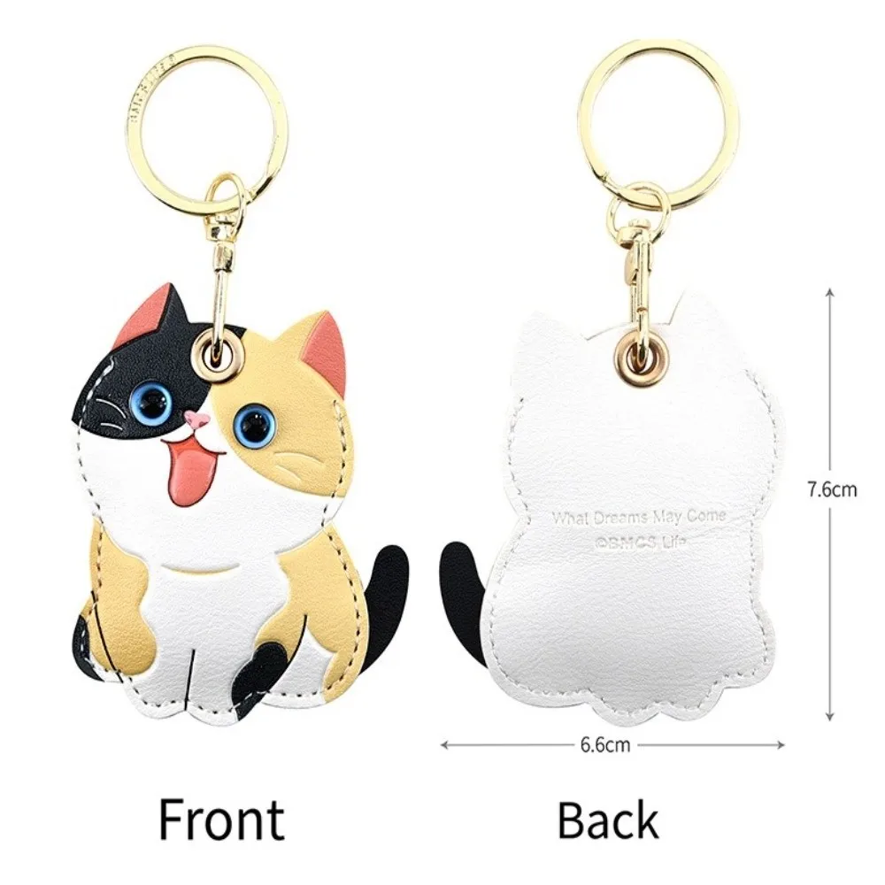 Creative Leather Material Kitty Key Chain Calico Design Cute ID Card Holder Cat Keychain Car Key Ring