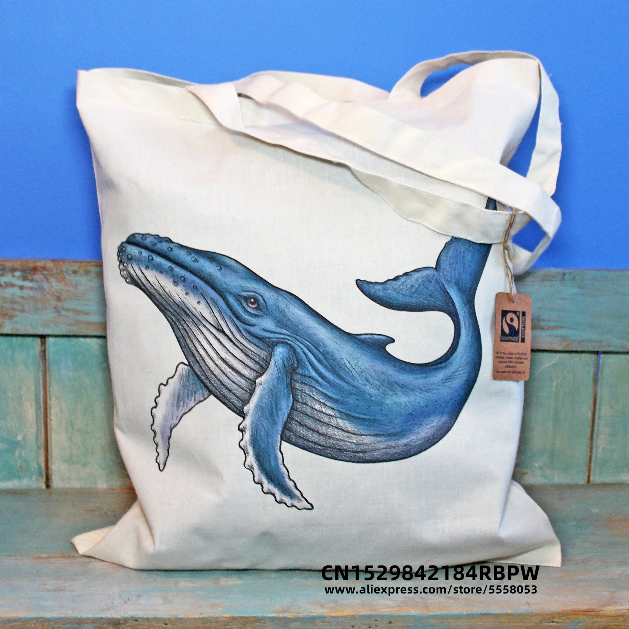 Whale Animal Canvas Bag Casual Large Hand Bags Shopping Funny Cute Cartoon Handbag Print Large Capacity Reusable Gift Bag