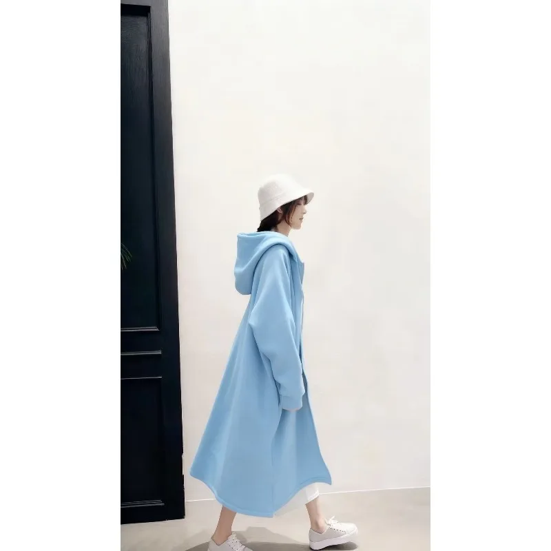 SuperAen Loose Oversize Hooded Zipped Cardigan Long Solid Color Coat 2026 Autumn and Winter New Simple Coats