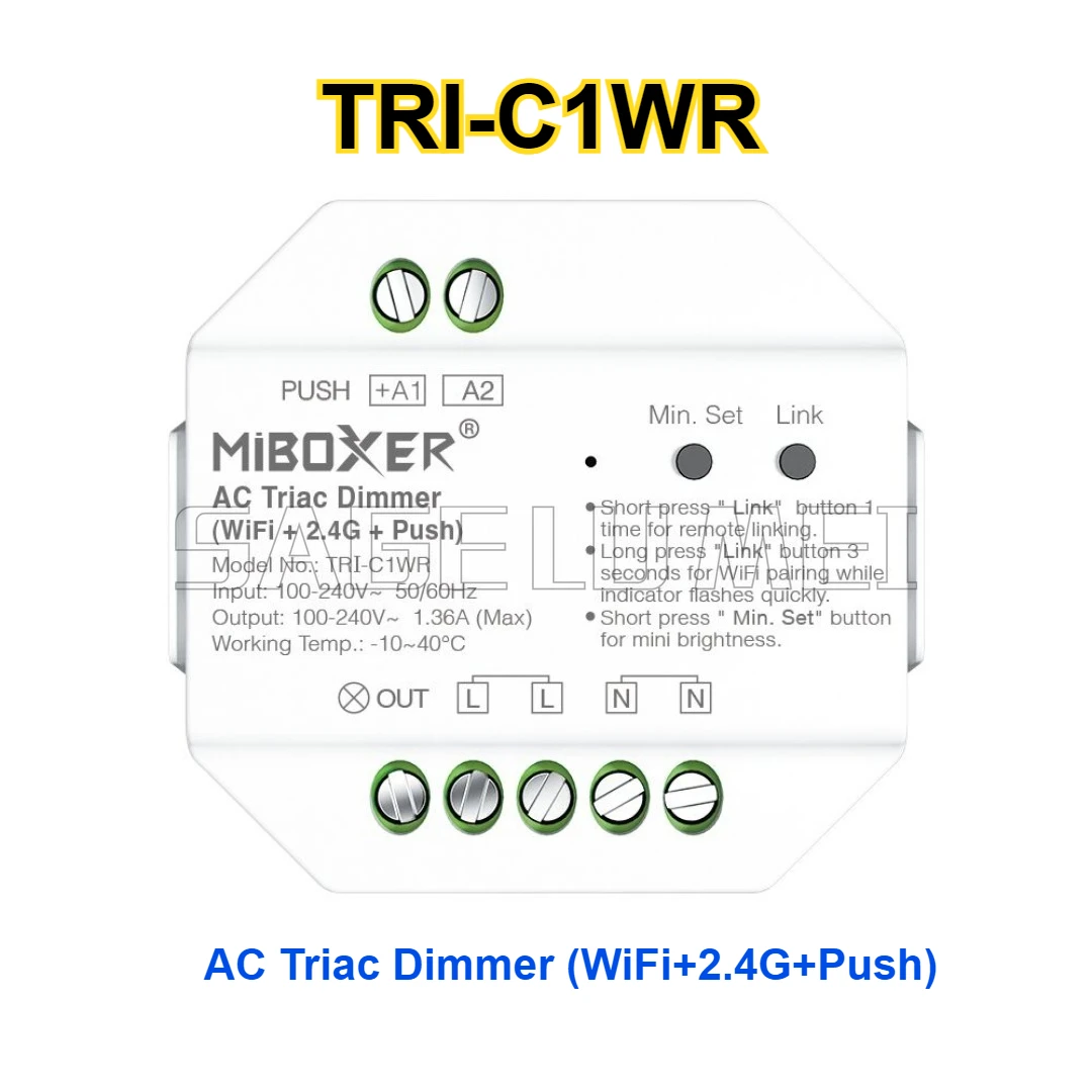 المنزل الذكي يعتم MiBoxer TRI-C1WR/-PW/-PR 500W AC Triac Dimmer – WiFi/2.4 جيجا هرتز نطاق 30 متر أليكسا لأضواء AC100V-240V #2