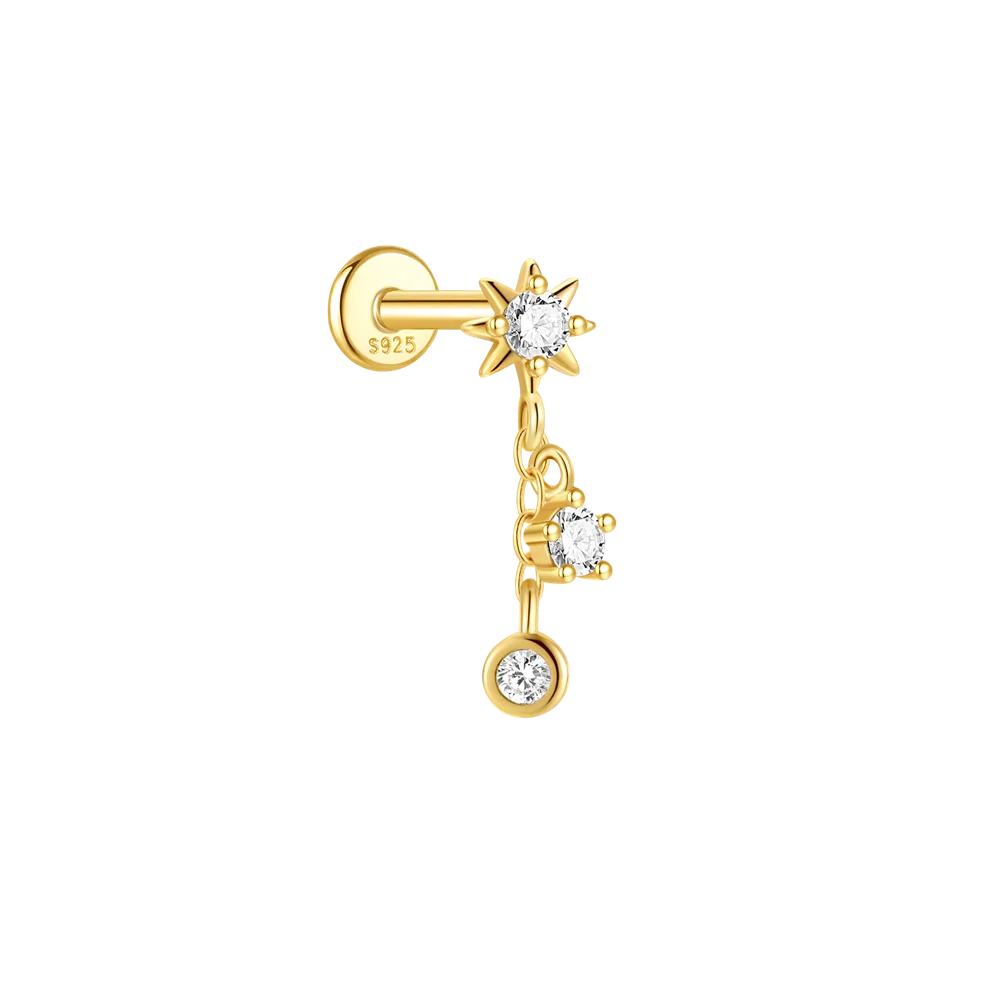 CANNER 1 ST 925 Sterling Zilveren Ketting Kwastje Geometrische CZ Platte Kop Piercing Oor Bot Nagel Voor Vrouwen Ins Ster Maan Stud oorbel