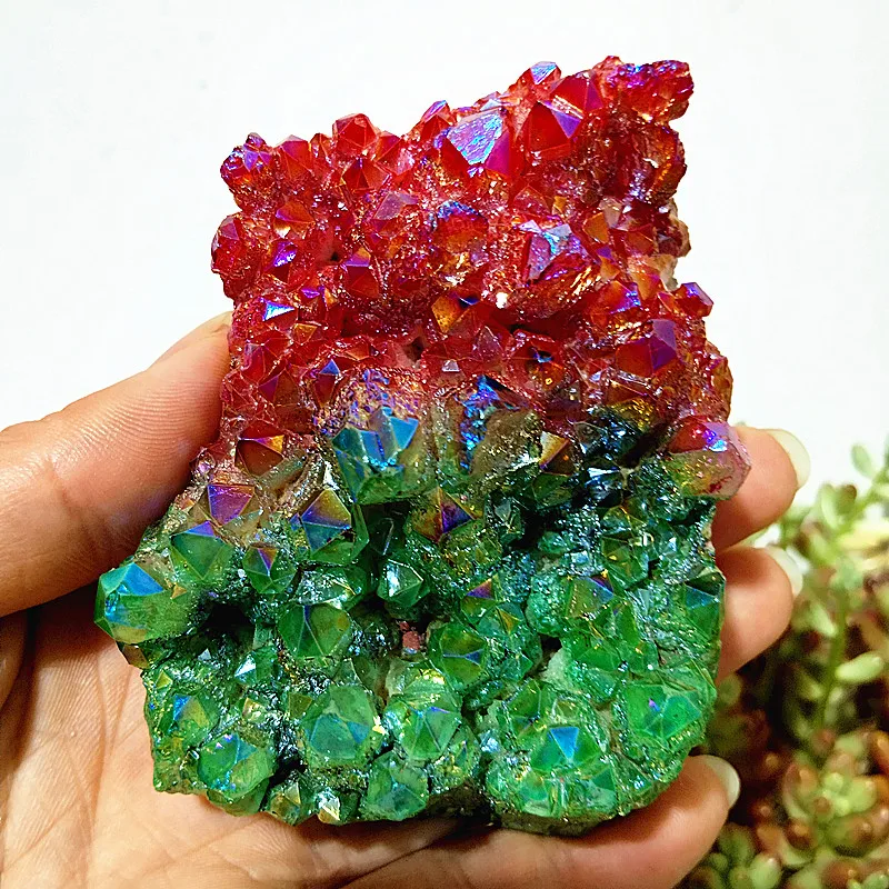 

Natural Electroplating Red green Crystal Cluster Ore Crystal Cluster Furniture Accessories Home Furnishings Healing Crystal