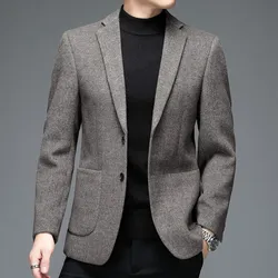 Top Quality Designer Men for Blazer Jacket Coat 2024 Autumn Winter Men Business Casual Solid Wool Double Breasted Suits & Blazer