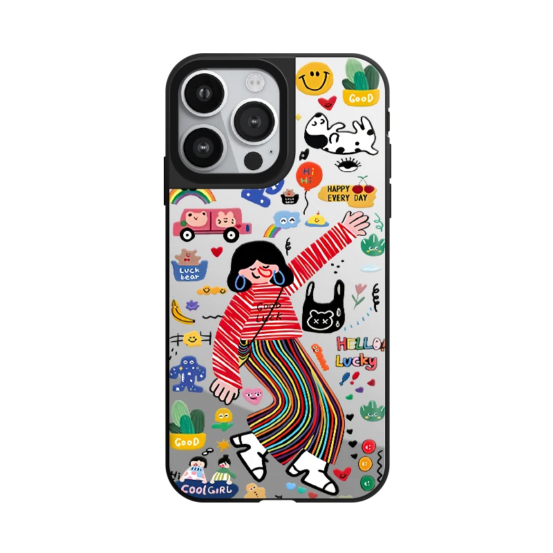 Mirror Cute Fashion Girl Happy Hour Phone Case Cover With MagSafe For iPhone 11 12 13 14 15 16 Pro Max Plus Anti-drop case