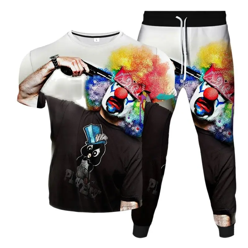 Summer Joker Colorful Print Men'S T-Shirt Trousers 2 Piece Sets Women Fashion Street PantsJoogers Male Suit Tracksuit Size S-6XL