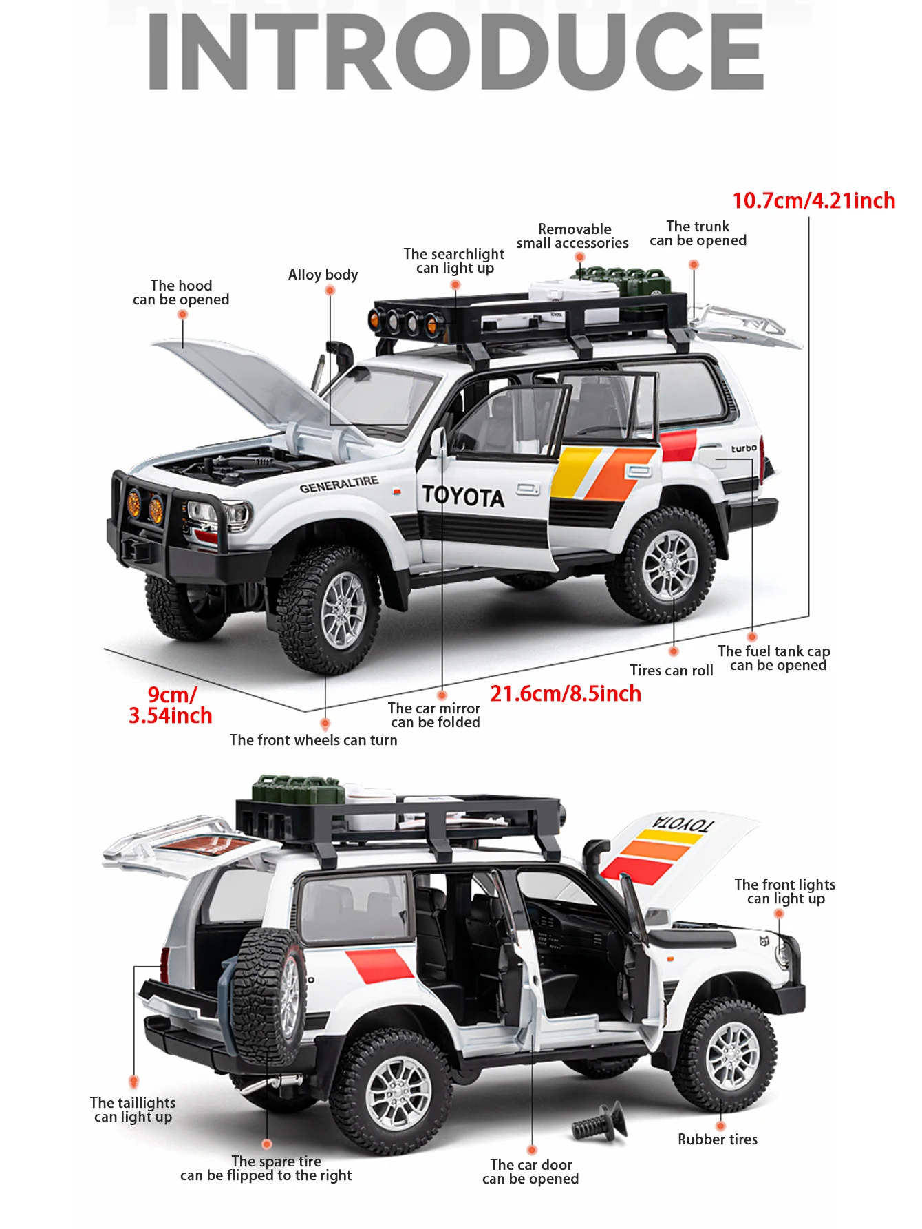 1: 24 نموذج سيارة لاند كروزر LC80 محاكاة من سبائك الزنك، زخرفة ثابتة، سيارة هدية معدنية قابلة للجمع #3