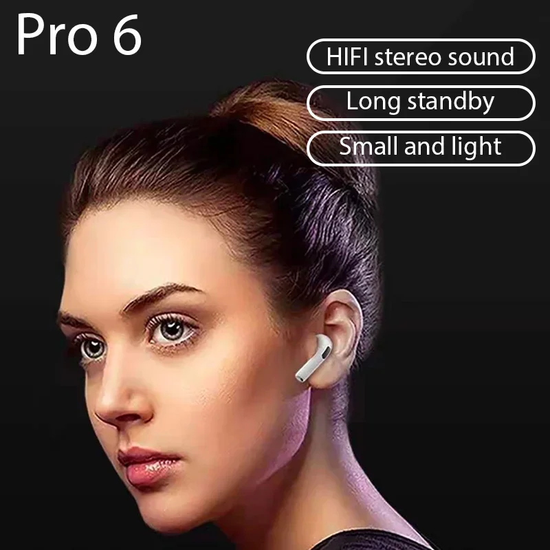 

Bluetooth-гарнитура Pro 6, TWS, игровые, с микрофоном
