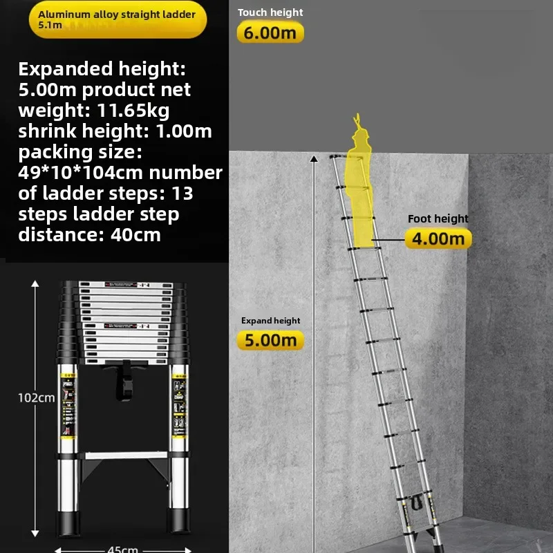 Expansion Ladder, Carbon Steel Straight Ladder, Thickened And Contracted Multifunctional Step Ladder, Durablesturdy And Durable