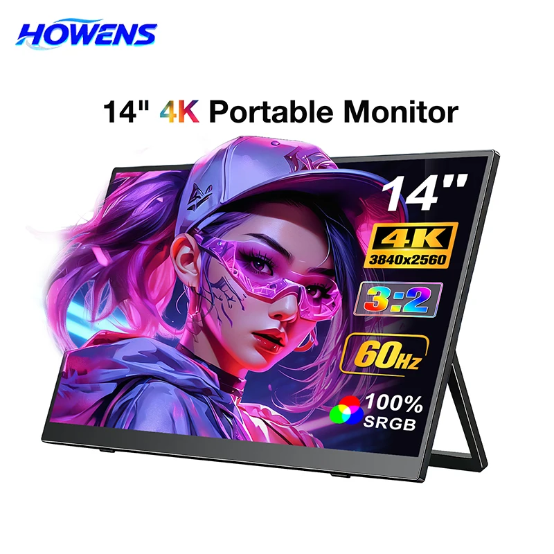 14 Inch 4K 3840*2560 High Resolution IPS Display Contrast Portable Gaming Monitor Adjustable Bracket PS5 Switch Phone Computer