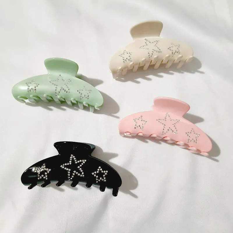 

New Diamond Studded Pentagram Oversized Hair Clip Versatile Hair Clip Fashionable Hair Claw Beautiful Girl's Favorite Shark Clip