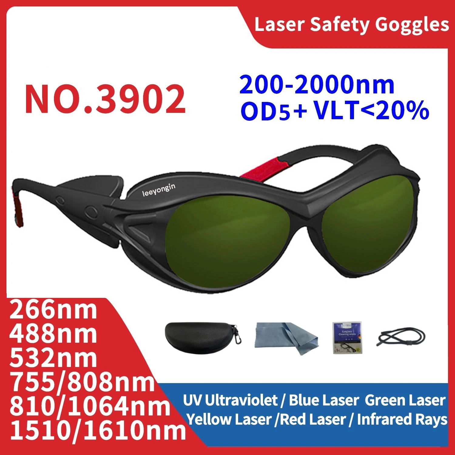 Laser Goggles All Wavelength 200-2000nm Safety Glasses for Dental Hair Removal Radiation Protection Protective Industrial IR IPL