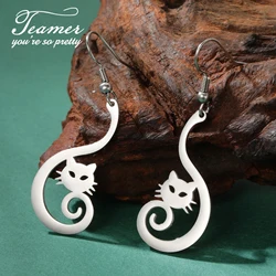 Teamer Cute Funny Cat Drop Earrings Stainless Steel Lovely Kitten Pendant Dangle Earrings for Women Jewelry Valentine's Day Gift