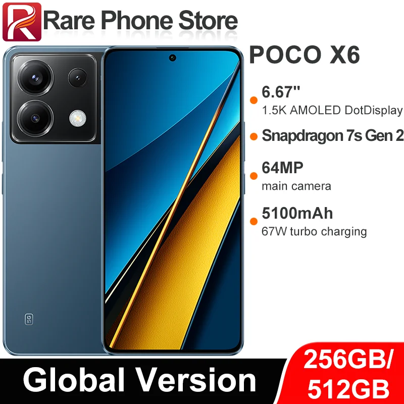 Global Version POCO X6 256GB/512GB Snapdragon 7s Gen 2 6.67