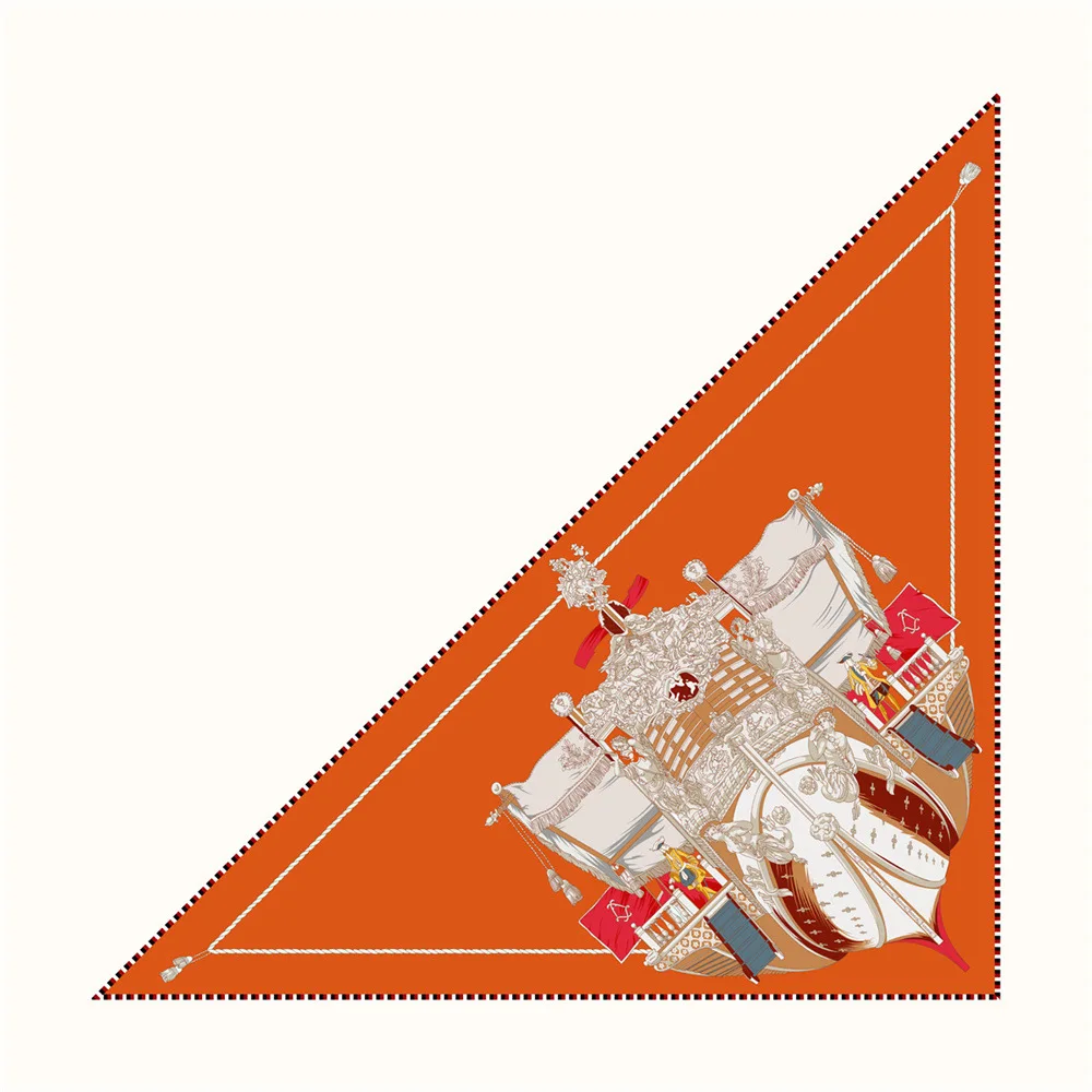 Orange Women Silk Scarf Triangle Shape Bag Accessories Hijab Woman Luxury Head Neck Foulard Femme Twill Scarves