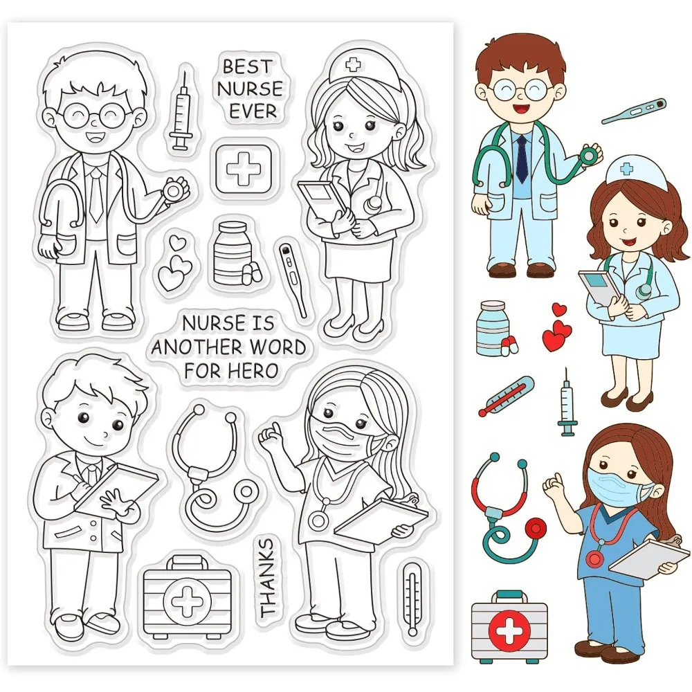 Medical Clear Stamp Doctor Words Silicone Stamp Cards Nurse Rubber Stamps Transparent Stamps for Graduation Card Making Kit