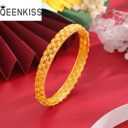 QEENKISS Vintage Gold Flower Bracelet For Women Hollow Bangle Wedding Party Birthday Christmas Bride Mother LadyGirl Gift BT5315