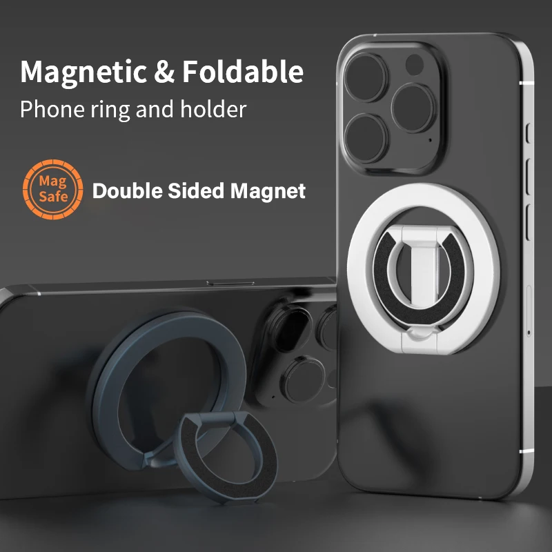 

Кольцо на палец телефона, сильный магнитный держатель, многофункциональное присосное кольцо для Magsafe, двусторонняя магнитная подставка для iPhone 17, 16, 15