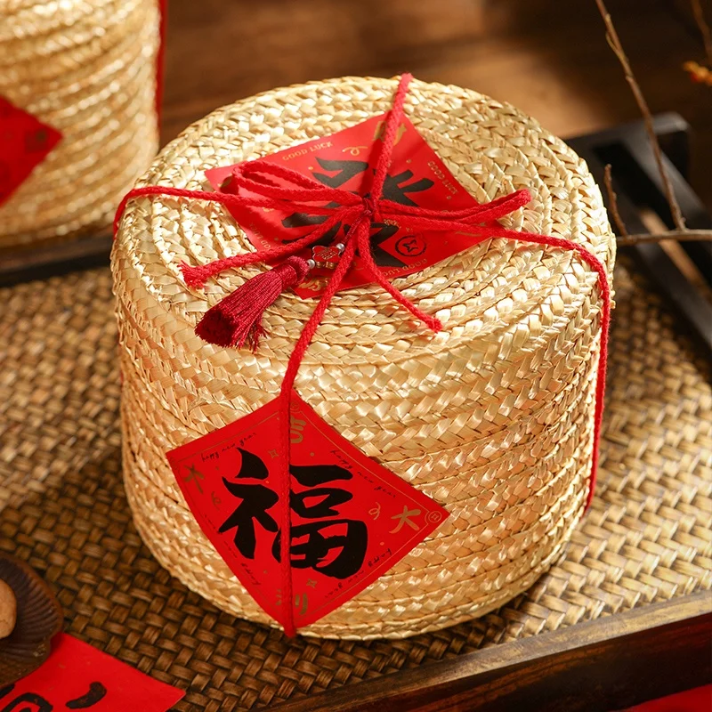 Caja de Regalo de Año Nuevo China Tejida para Galletas y Dulces, Caja de Embalaje DIY para Repostería y Cocina, Regalo de Fin de Año