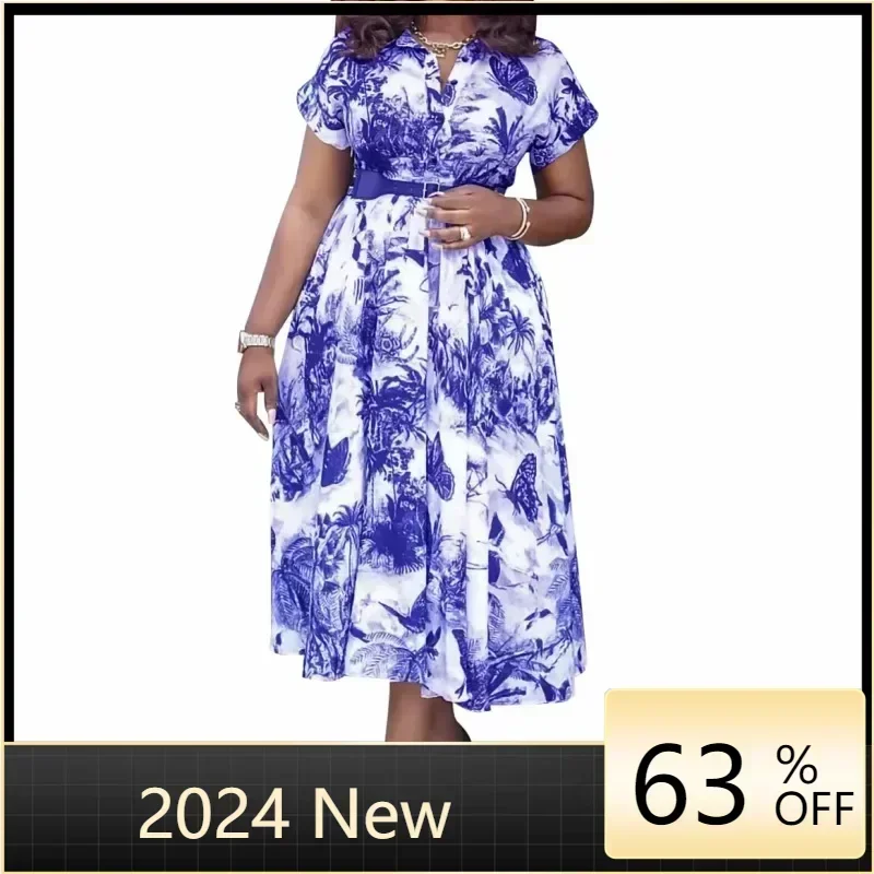 African Dresses For Women 2024 New African Clothes Dashiki Flower Print Ankara Dresses Bazin Traditional Robe Africa Long Dress