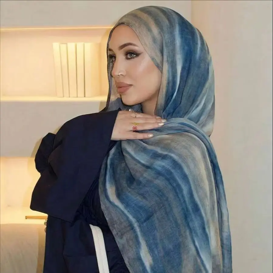 Printed Modal Rayon Hijab Scarf For Women Tie-dyed Ombre Headscarf Muslim Head wrap Watercolor Long Shawls Ramadan Eid