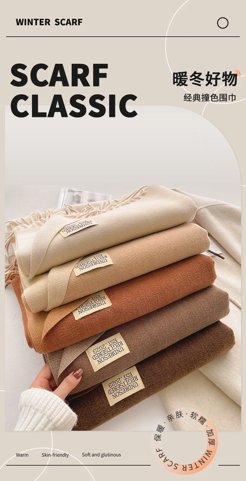 Mode solide Kaschmir warmen Schal neues Design Pashmina Winter Doppelseite verschiedene Farbe Schal Wraps Bufanda mit Quaste Decke – Detail 2
