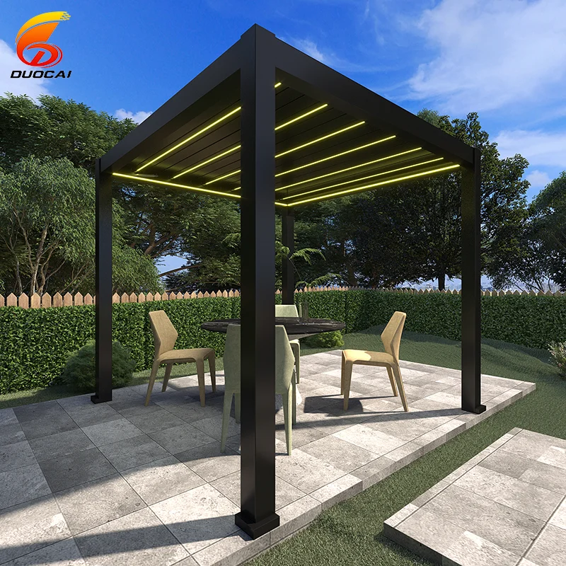 New Arrival Outdoor Waterproof LED Solar Lights Louvered Pergola Garden Gazebo Retractable  Easily Assembled Nature