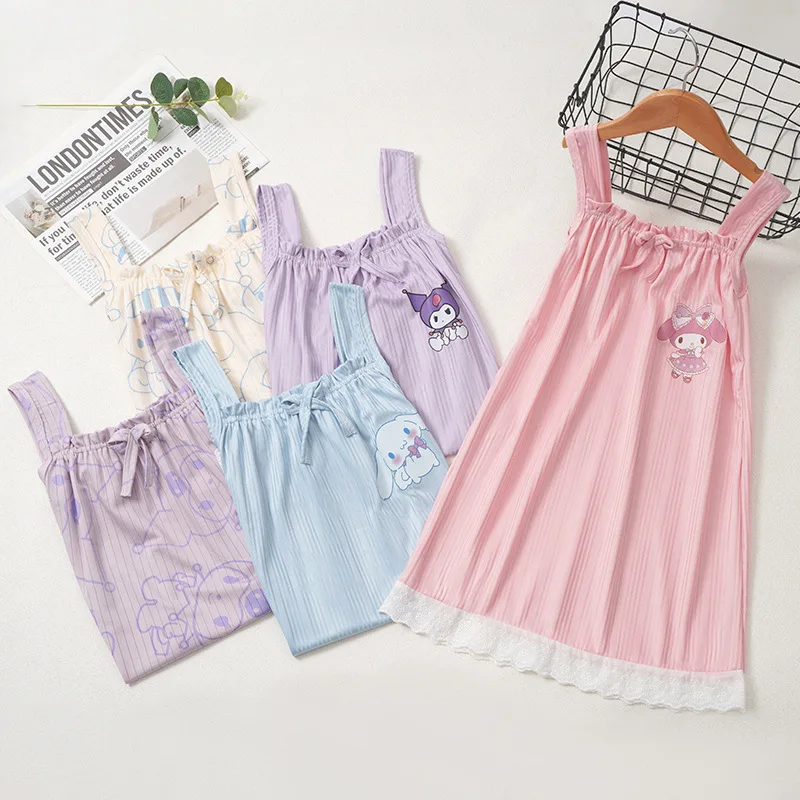 

Miniso Sanrio Kuromi Cinnamoroll My Melody Cartoon Children Nightgowns Summer Girls Halter Nightgown Skirt Baby Homewear Pajamas