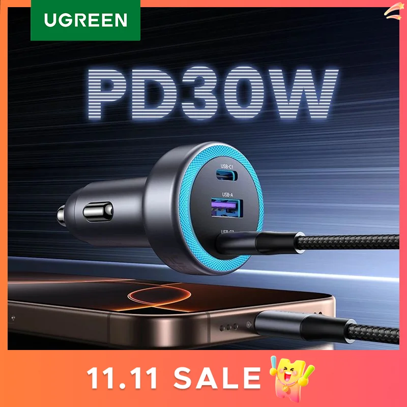 UGREEN Car Charger PD30W USB C Fast Charger for iPhone 17 16 15 Fast Charging for Mobile Phone USB C Car Charger