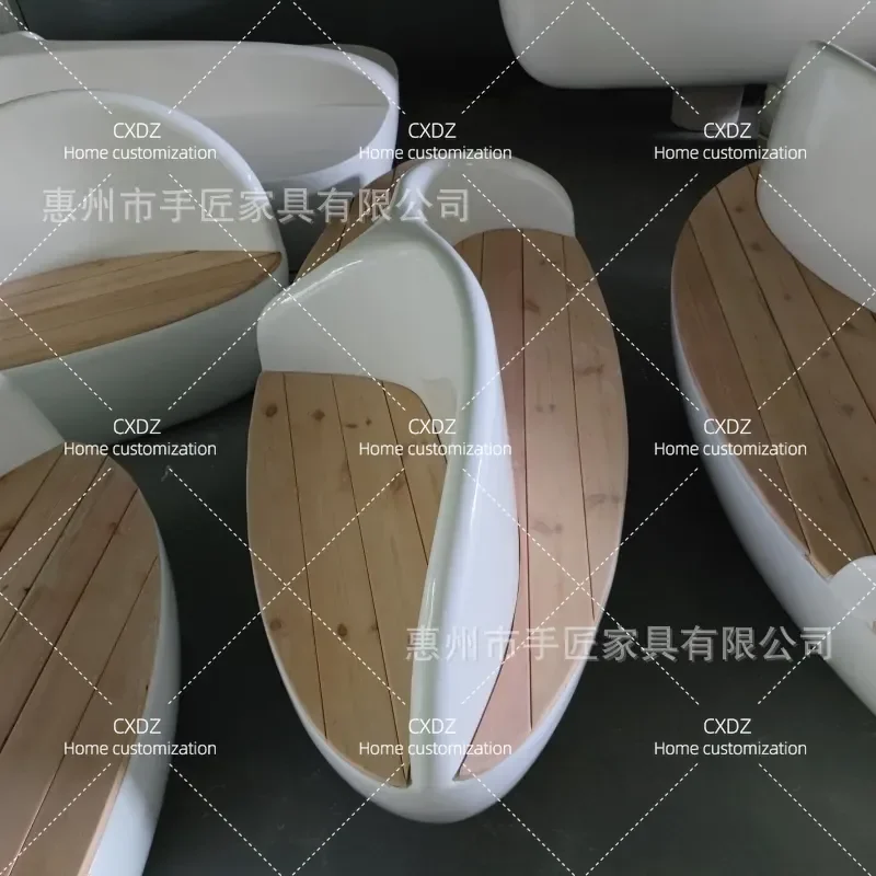 Customized Fiberglass Leisure Chair with Backrest and Overhead Layer Multi Person Rest Anti Corrosion Wooden Seat for