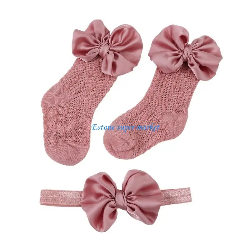 090B Stylish Baby Headwear/Toddlers Socks Delicate Bowknot Decoration Anti-skid Socks Trendy Hair Ornament for Infant Girls