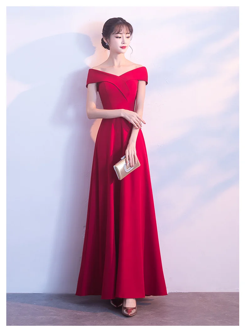 Ele Long One-oulder Wedding Dr for Bridal Banquet Evening Gown Floor-Length Dr Zipper Sle Cotton Fabric