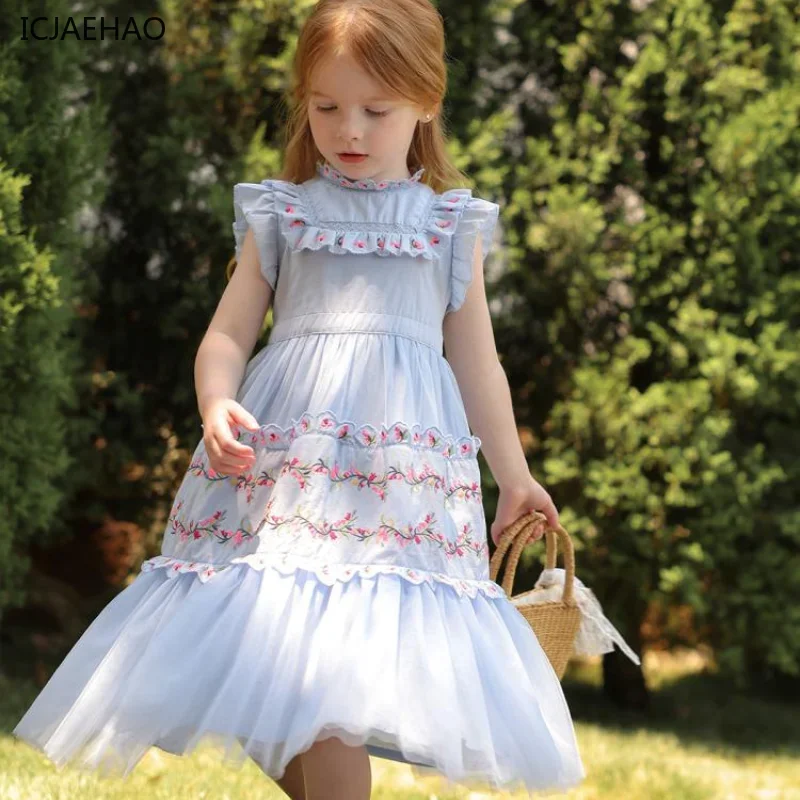 2025 Vintage Baby Girl Dresses Sleeveless O-Neck Palace Style Princess Embroidery Floral Embroidery Matching Newborn for Eid