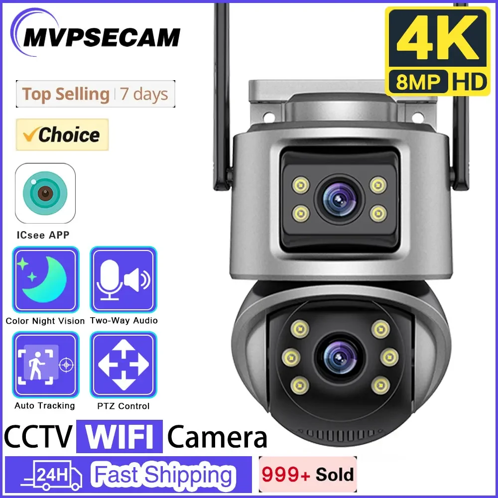 

4K 8MP HD Wifi PTZ Camera Outdoor 4MP Dual Lens Dual Screen AI Auto Tracking IP Camera CCTV Audio Video Surveillance P2P iCSee