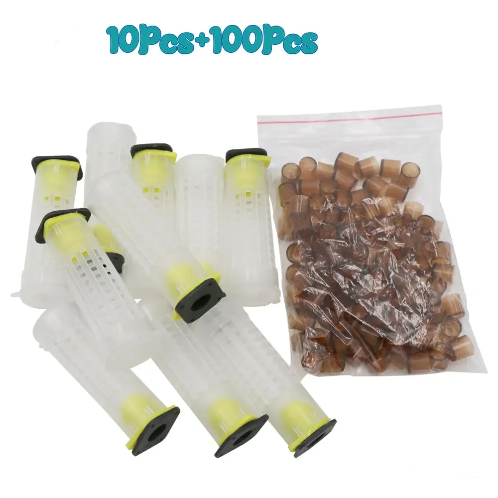 10Set Bee Tools Cages King Queen Cup Kit Queen Bee Hair Roller Cages Cell Cups Holder and Cell Fixtures Beekeepers Equipments