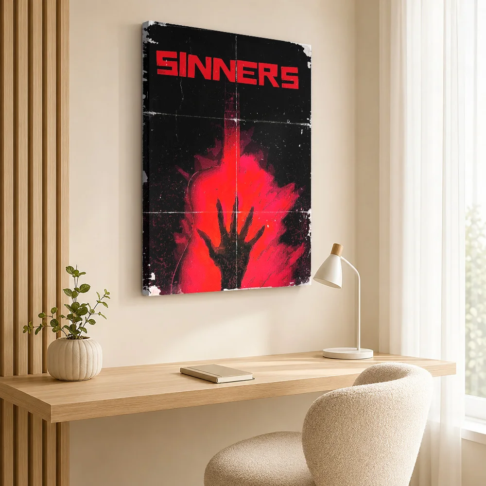 Sinners Guitar Fire Demon Hand Framed Canvas Print Poster Personalized Photo Retro Music Wall Paintings Decoration for Bedroom