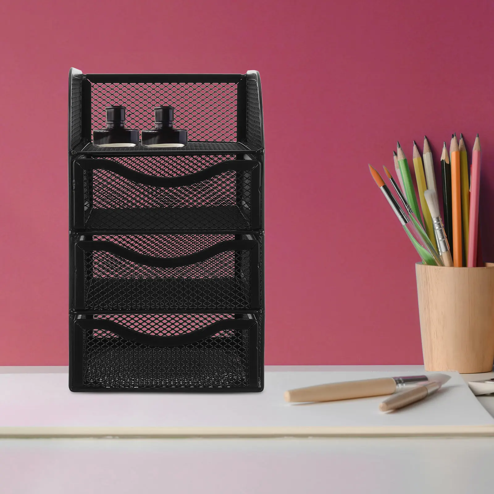 Desktop Storage Box Drawer Style Iron Multi-Layer Organizer for Pens Jewelry Documents Office Stationery Container