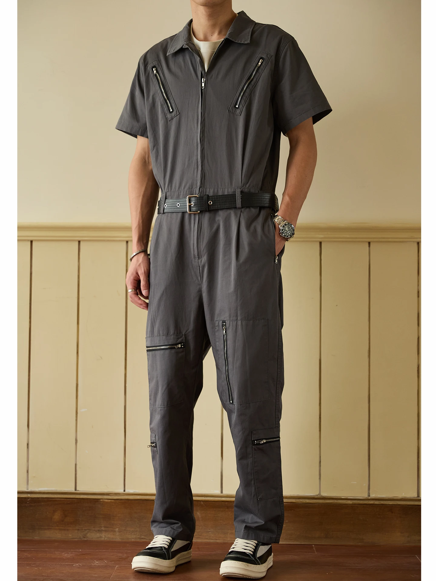 

Американская повседневная рабочая одежда, комбинезон, брюки, мужской летний молодежный костюм на молнии, повседневные свободные хлопковые рабочие брюки, светоотражающие брюки