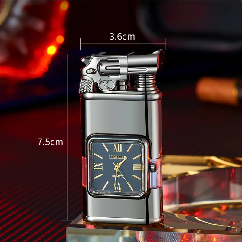 2024 New Metal Direct Fire Dual Fire Switching True Quartz Dial Visible Window Inflatable Windproof Lighter Smoking Accessories