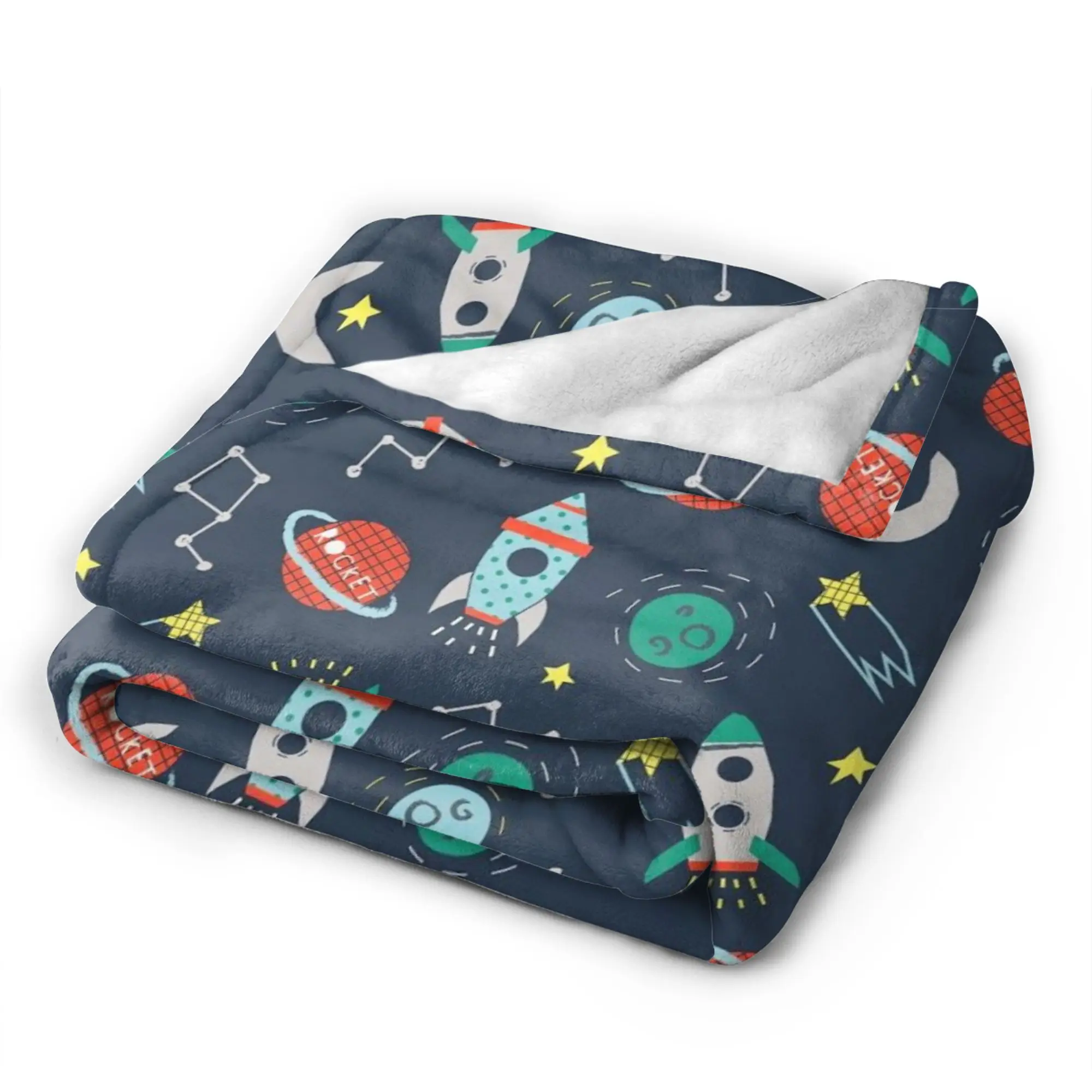 Space Planets Rockets  Warm Soft Blankets  Girls Boys Plush Throw Blanket Comfortable Couch Chair Flannel Bedspread Sofa Bed