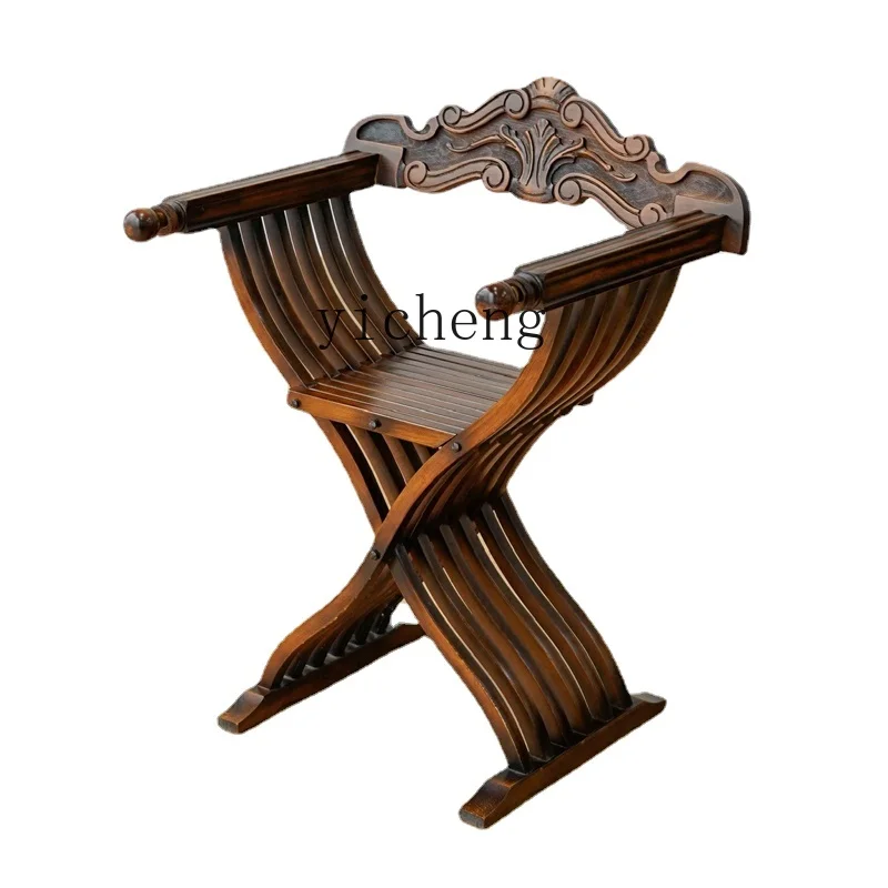 

Yy Leisure Balcony Single Seat Chair Retro Classical Carved Art Single Dining Chair