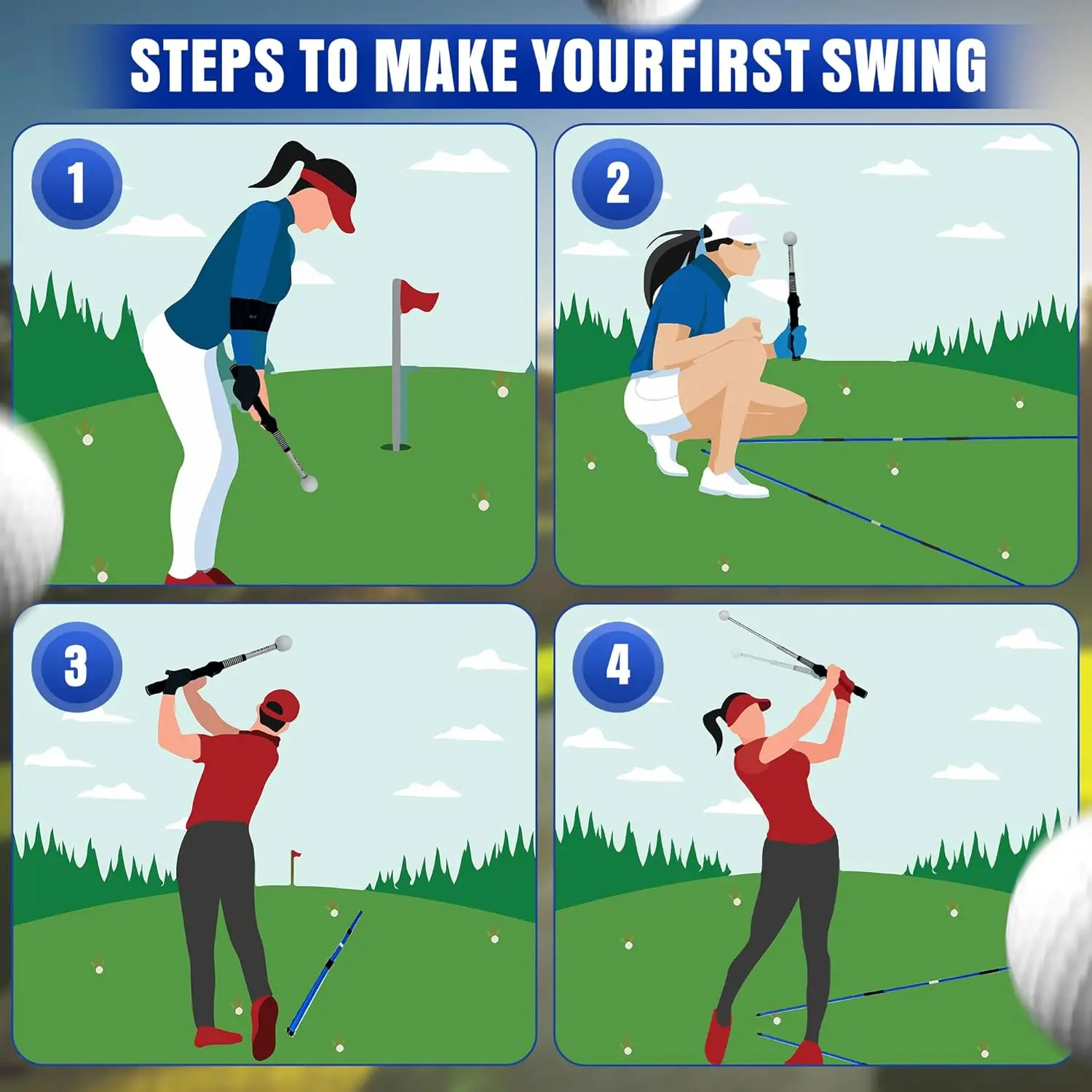 Mikani Retractable Golf Swing Training Aid - Click Stick Swing Training with Golf Grip Trainer | Golf Swing Trainer |Golf Alignm