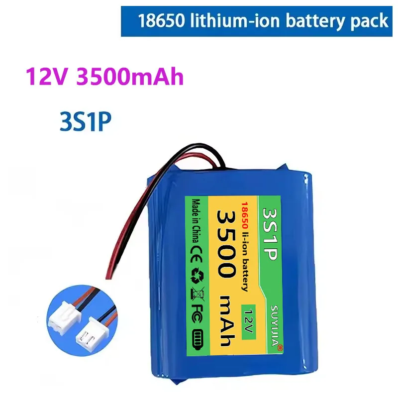 100%New 12V Battery 12.6V/11.1V 3500mAh 3S1P Lithium-ion Battery Pack W/ BMS for Backup Power Ups CCTV Camerar Speaker Bluetooth