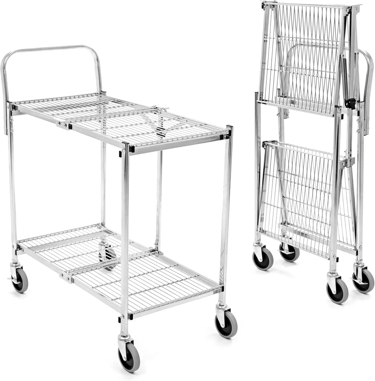 

Stand Steady Original Tubstr Collapsible 2 Shelf Wire Cart, Easy to Push Heavy Duty Rolling Utility Cart, Folds Up for Storage,