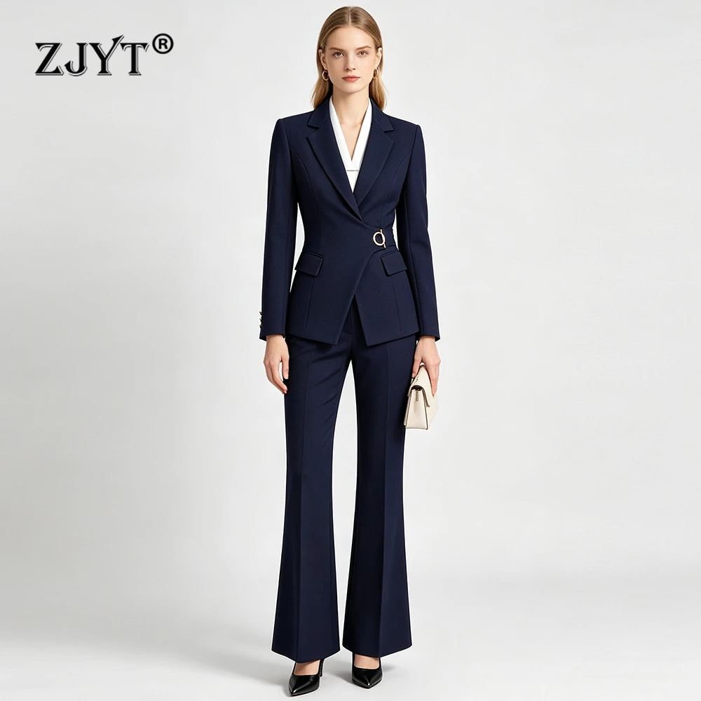 ZJYT Elegant Chic Formal Blazer Suit Pant Sets Two Pieces Womens Outfit Autumn New 2026 Europe Style Jacket Trousers Work Wear